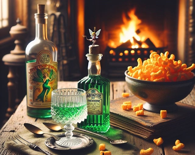 Bing Copilot DALL-E 3 image of absinthe and cheese doodles