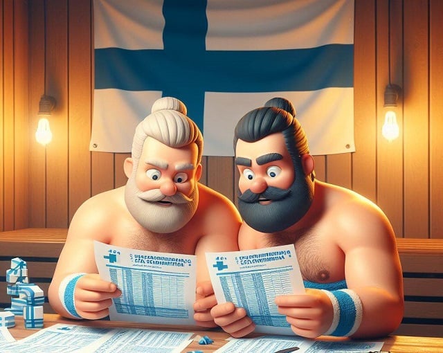 Bing-DALL-E 3 image of Finns sharing tax return data in a sauna