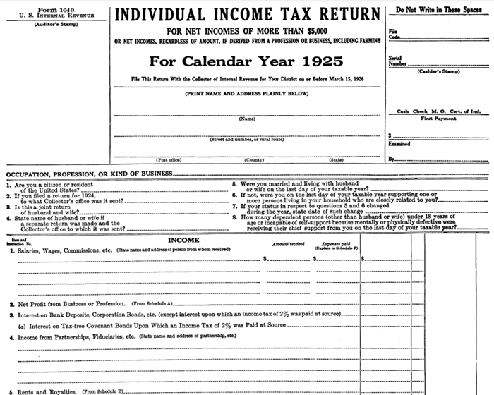 Page 1 of 1925 form 1040