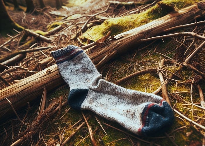 Bing Copilot DALL-E 3 image of a lost sock in the wilderness