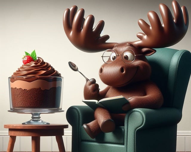 A chocolate moose contemplating a chocolate mousse generated by Bing Copilot DALL-E 3