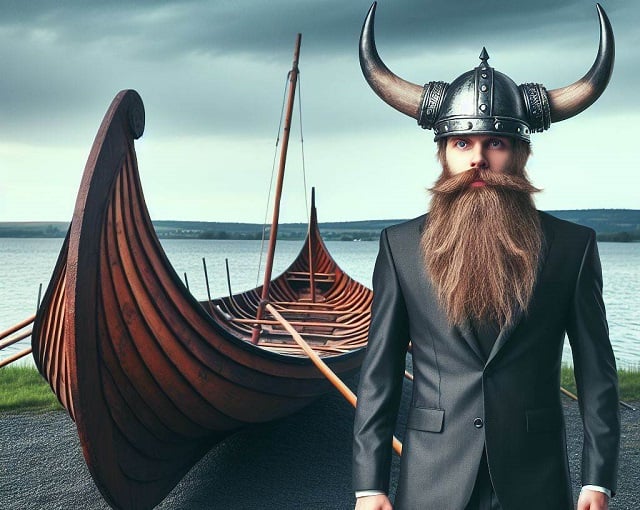 Bing DALL-E 3 IMAGE of a Viking in a suit.