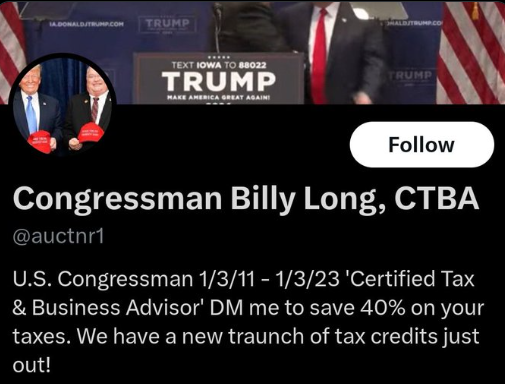 Screenshot of Billy Long's X profile