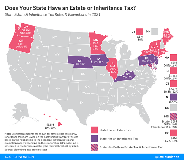 2021 Tax Foundation state death tax map