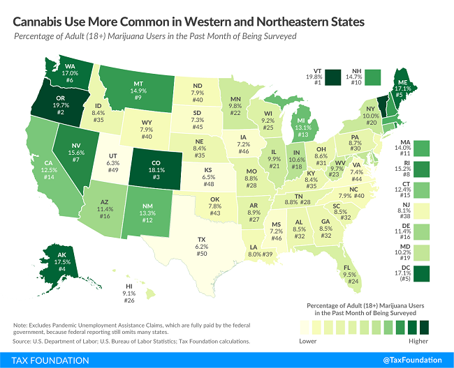 Tax Foundation map of Cannabis use by state
