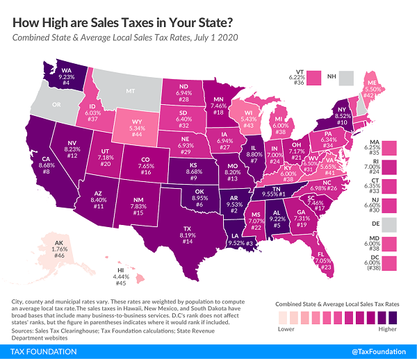 Tax Foundation 2020 Average Sales Tax Map