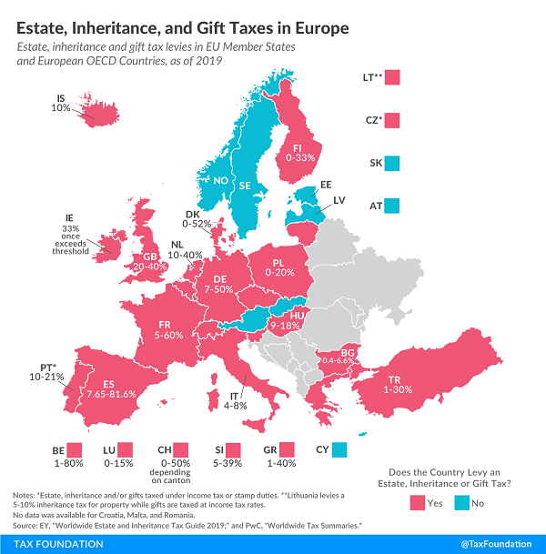 Tax Foundation 2020 European estate tax map