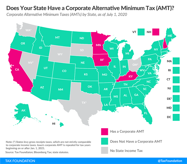 Tax Foundation map of states with corporate AMT