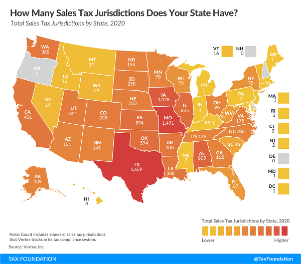 Tax Foundation map sales tax jurisdictions by state