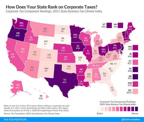 Tax Foundation Business Tax Climate corporate component map