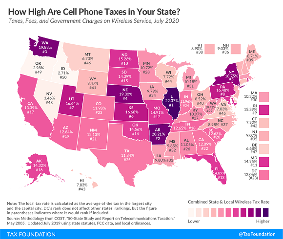 Tax Foundation cell phone tax map 20201118