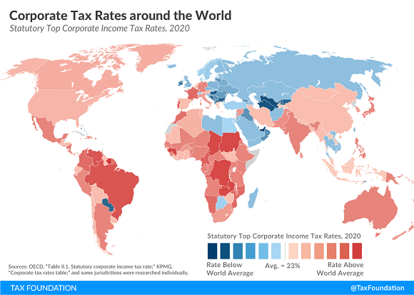 Tax Foundation 2020 Corporate rate worldwide map