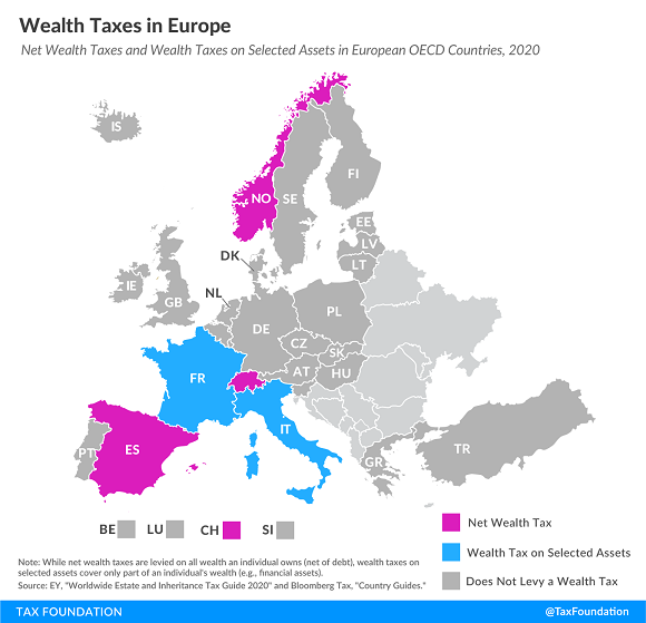 Tax Foundation map of wealth taxes in Europe