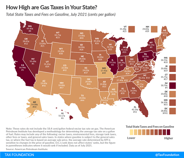 Tax Foundation 2021 gas tax map