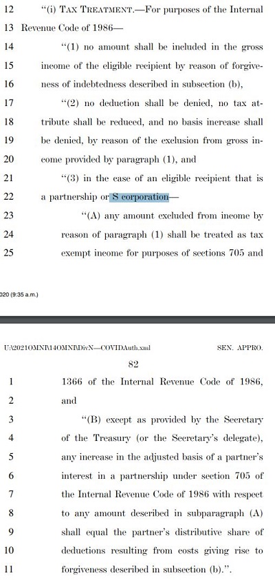 Text of PPP forgiveness taxability in COVID bill