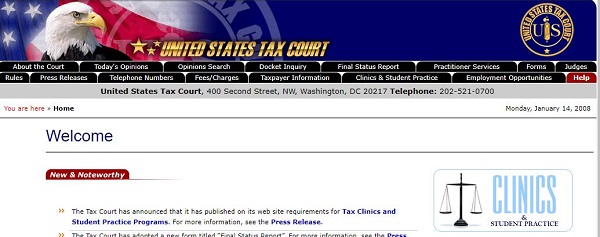 Tax Court home page 20080114