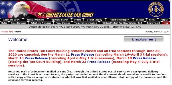 Tax Court home page 20200326