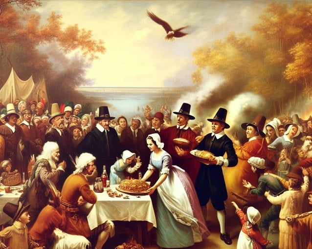 Pilgrim Thanksgiving as imagined by Dall-e