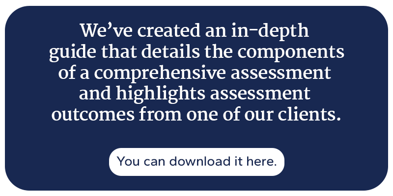 We’ve created an in-depth guide that details the components of a comprehensive assessment and highlights assessment outcomes from one of our clients. You can download it here. 