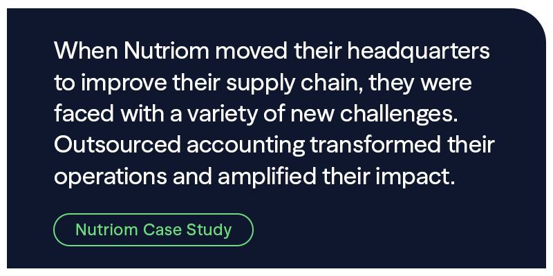 Graphic that links to the Nutriom Case Study and says "When Nutriom moved their headquarters to improve their supply chain, they were faced with a variety of new challenges. Outsourced accounting transformed their operations and amplified their impact."