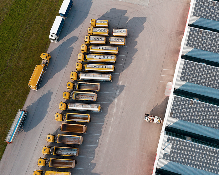 overhead photo of clean commercial trucks