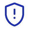 blue icon depicting shield and exclamation point or risk