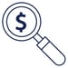 magnifying glass and dollar sign icon/graphic