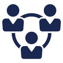 three people in a meeting icon graphic