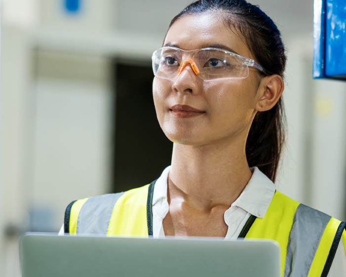 woman wearing eye protection
