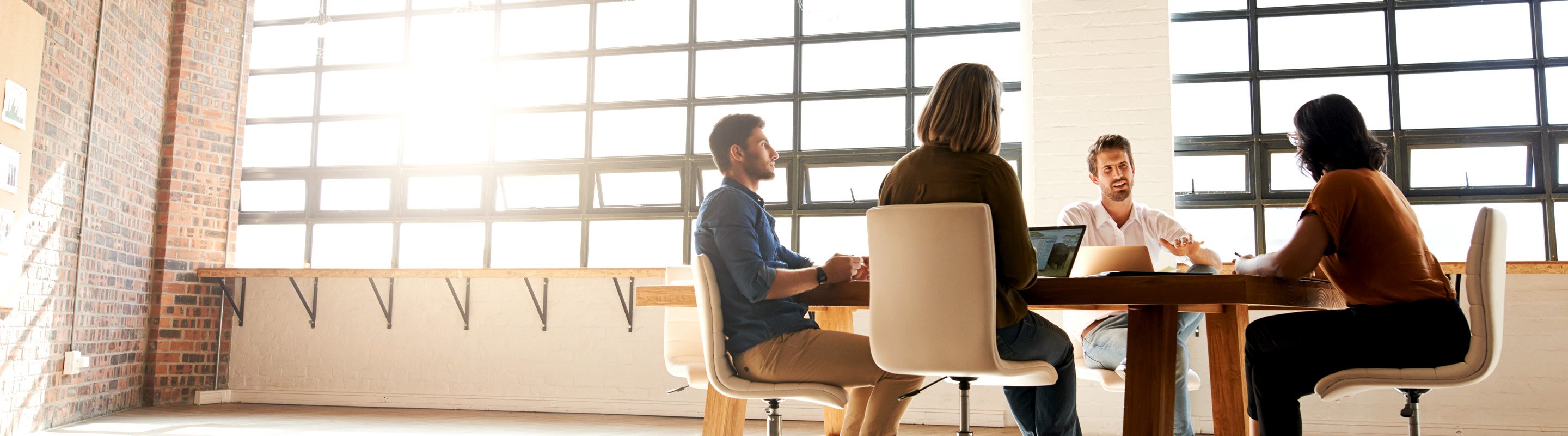 Group meeting in conference room with natural light