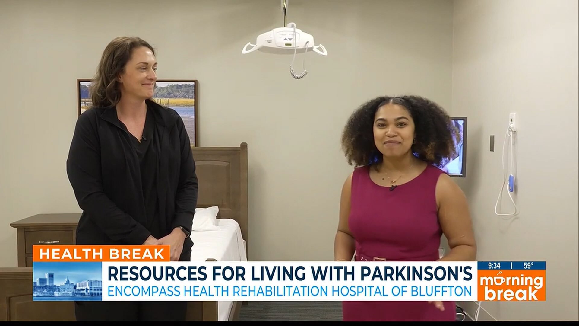 An employee of Encompass Health Bluffton speaks during a news interview
