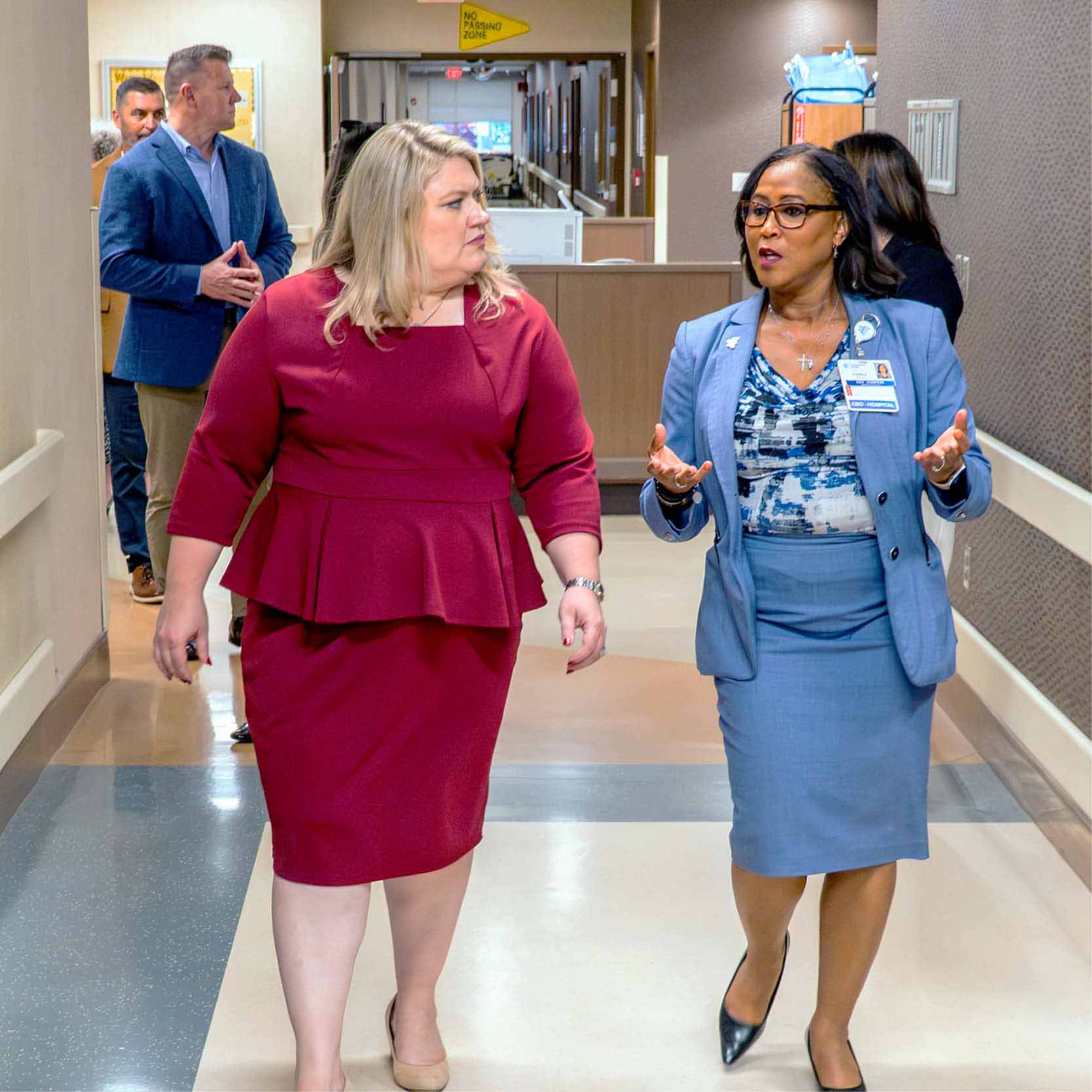 Congresswoman Kat Cammack tours an inpatient rehabilitation hospital with healthcare leaders, learning about patient care, rehabilitation services, and recovery programs.