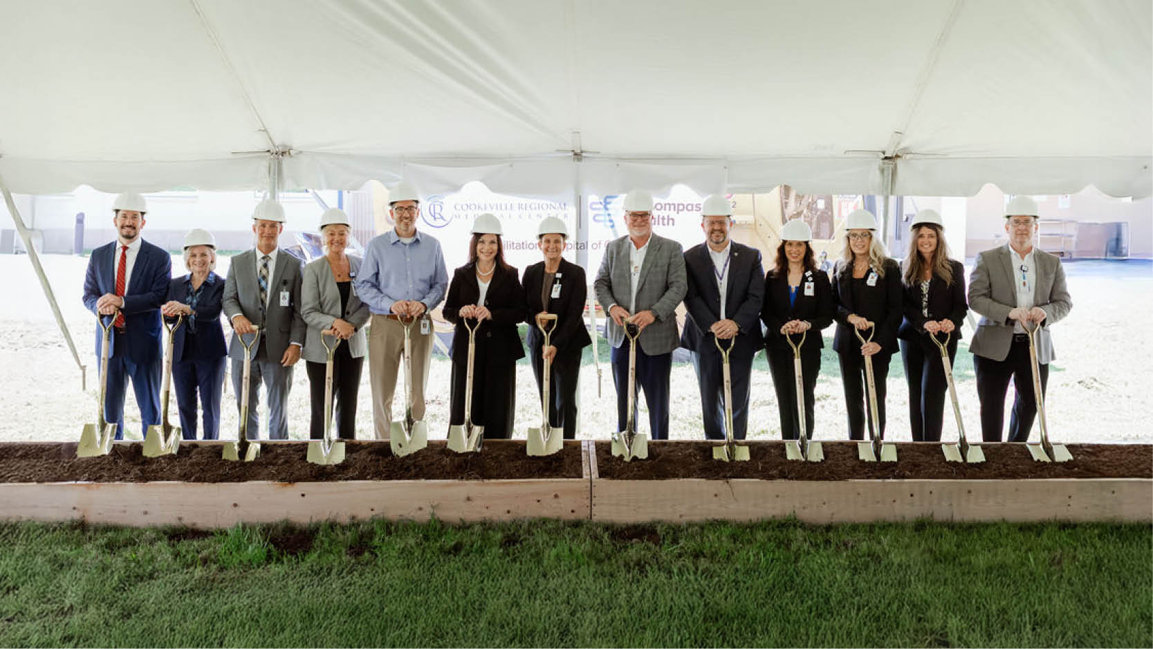 Company leaders participate in a groundbreaking ceremony for the future Encompass Health rehabilitation hospital in Cookeville.