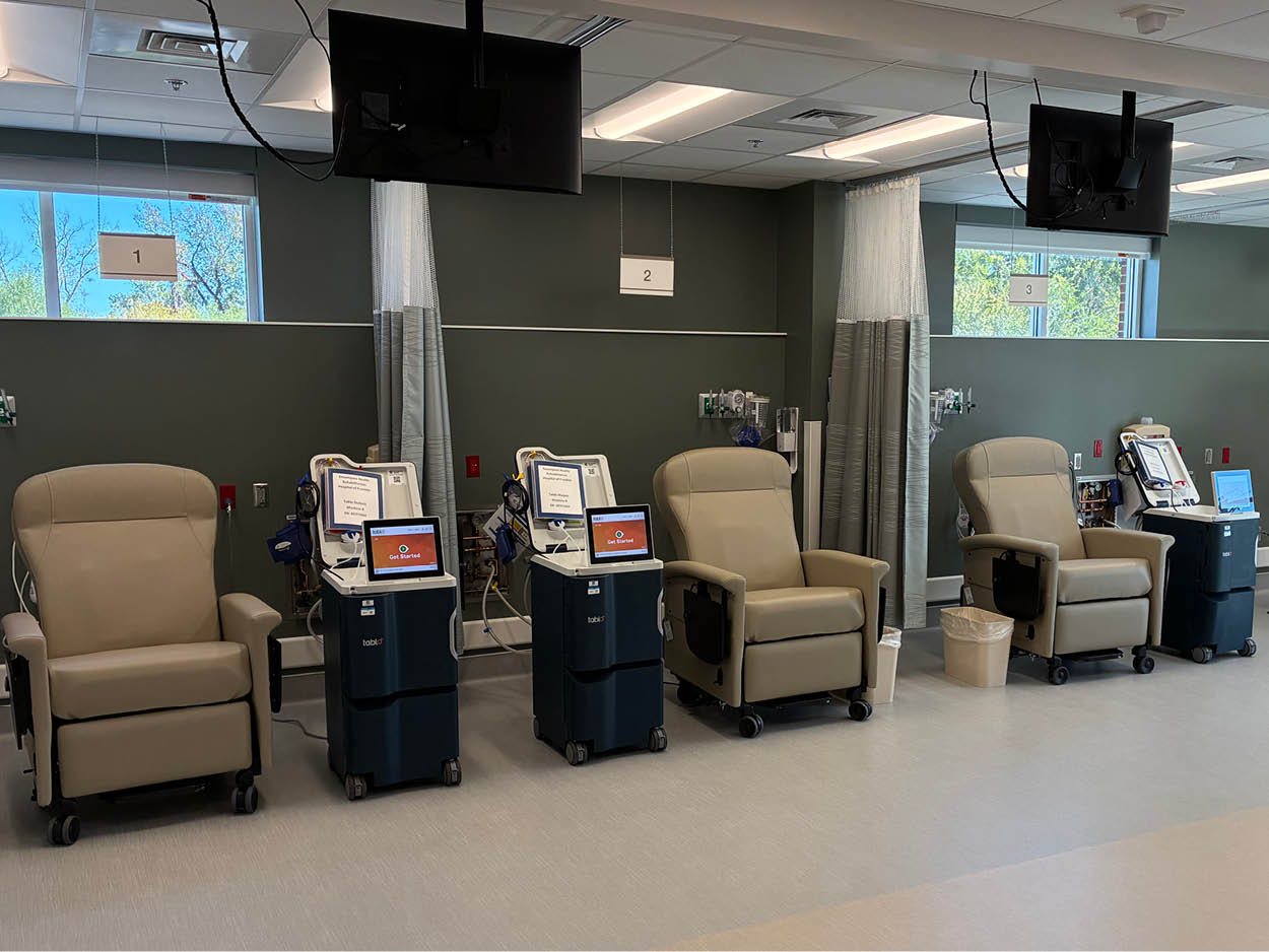 New dialysis unit at Encompass Health Franklin featuring treatment stations designed to support rehabilitation patients.