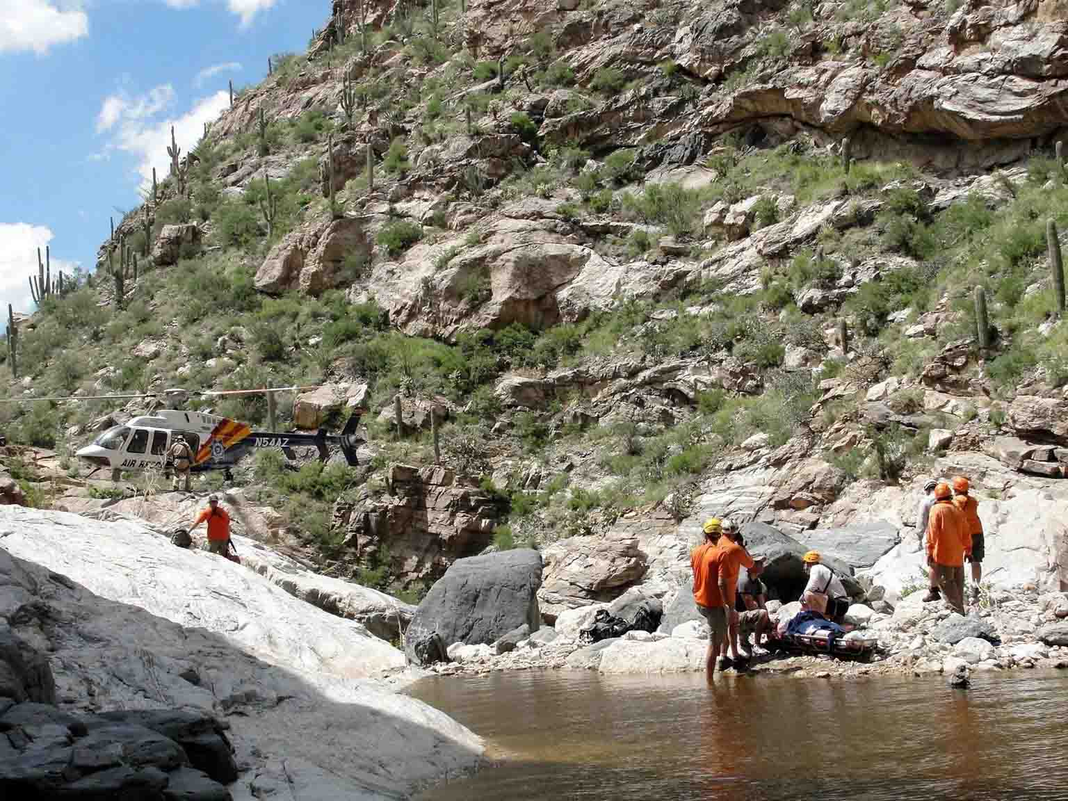 Declan being air-lifted via helicopter
