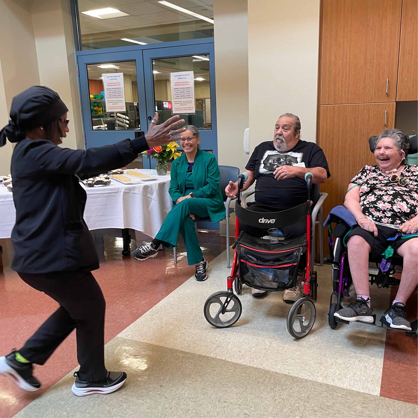 A patient and their care team reuniting
