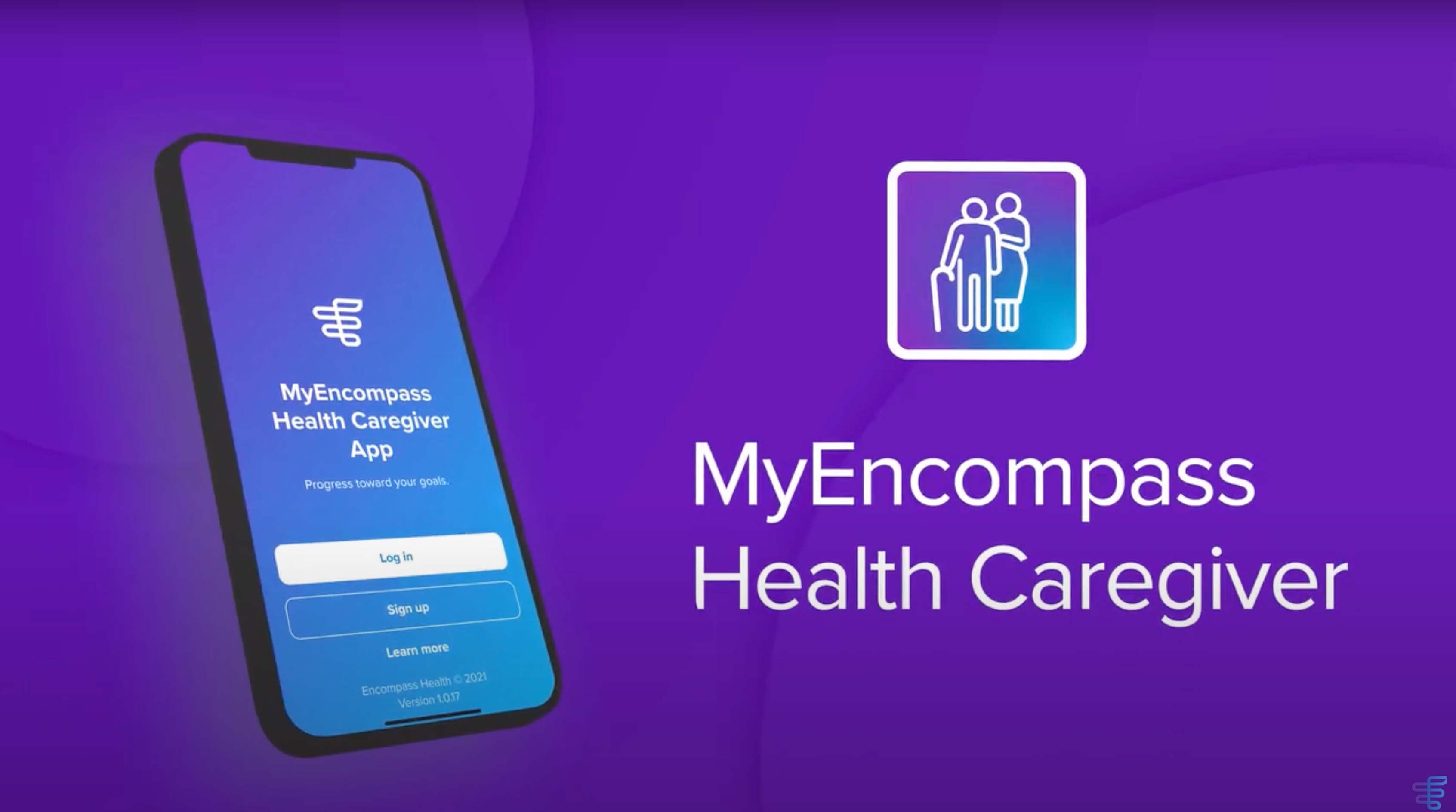 Patient and caregiver support app video thumbnail image.