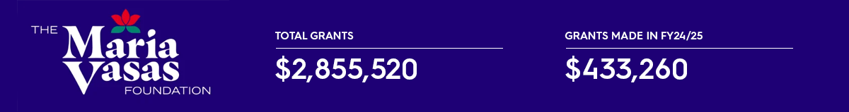 Maria Vasas Foundation banner granting numbers