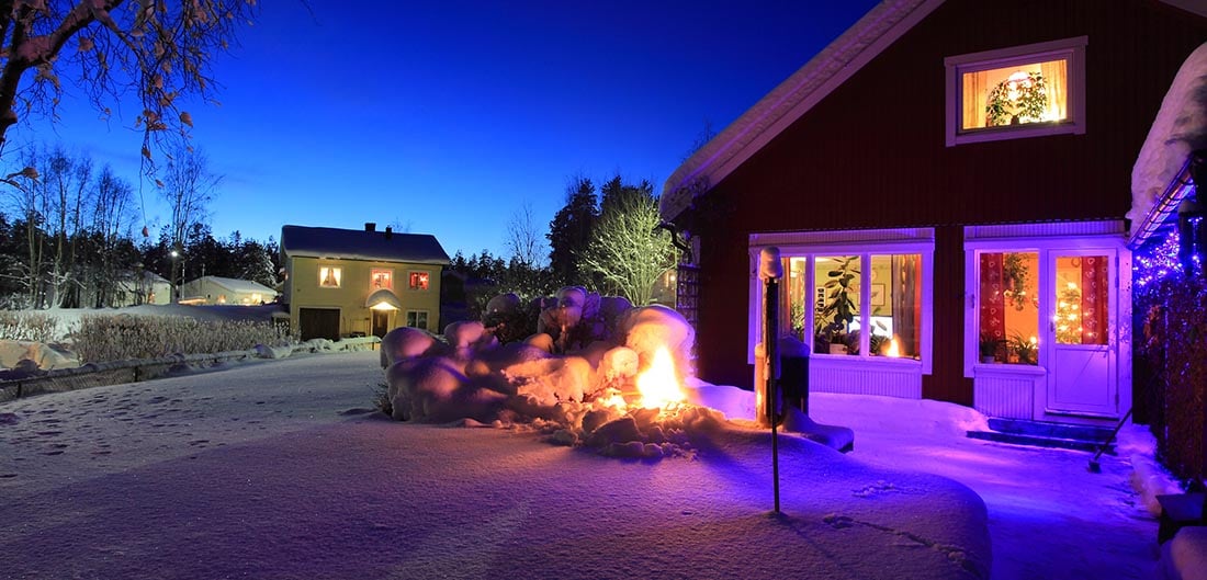 homes with lights on