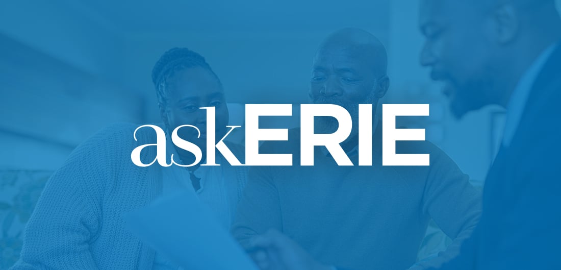 a graphic with a blue background and the text ask ERIE