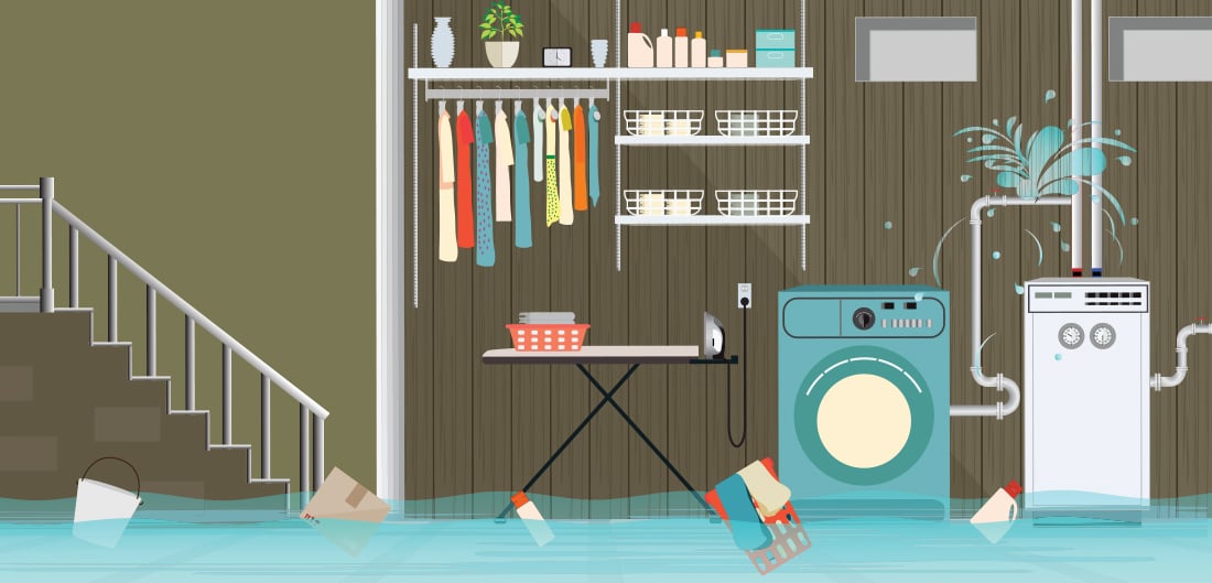 Cartoon of flooded basement