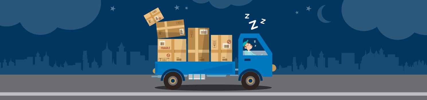 cartoon truck with a sleepy driver