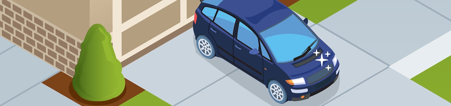 Cartoon car parked in driveway
