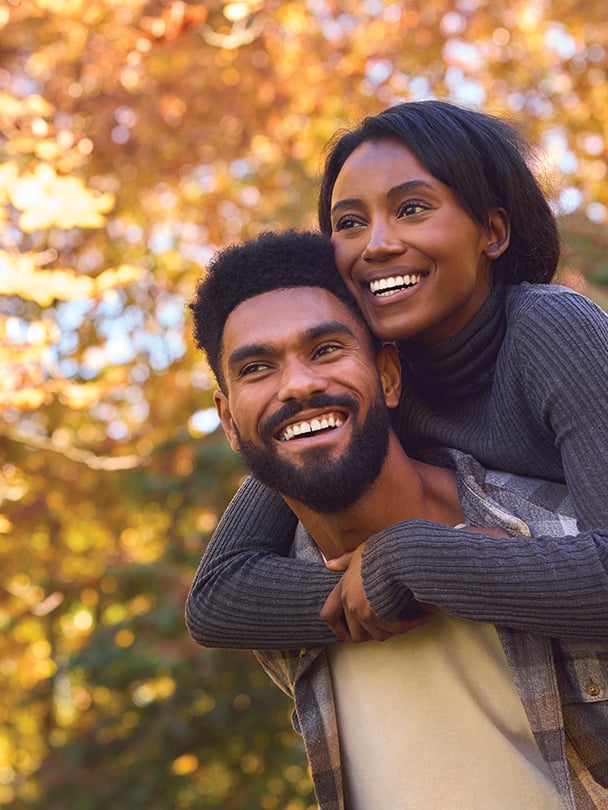 happy couple during fall