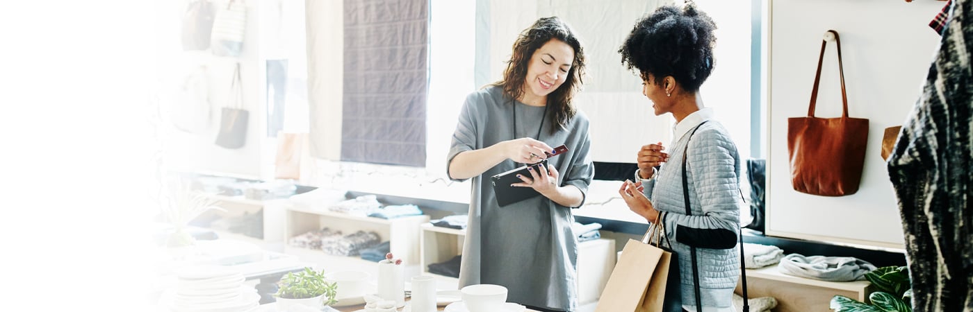 Two women at retail store