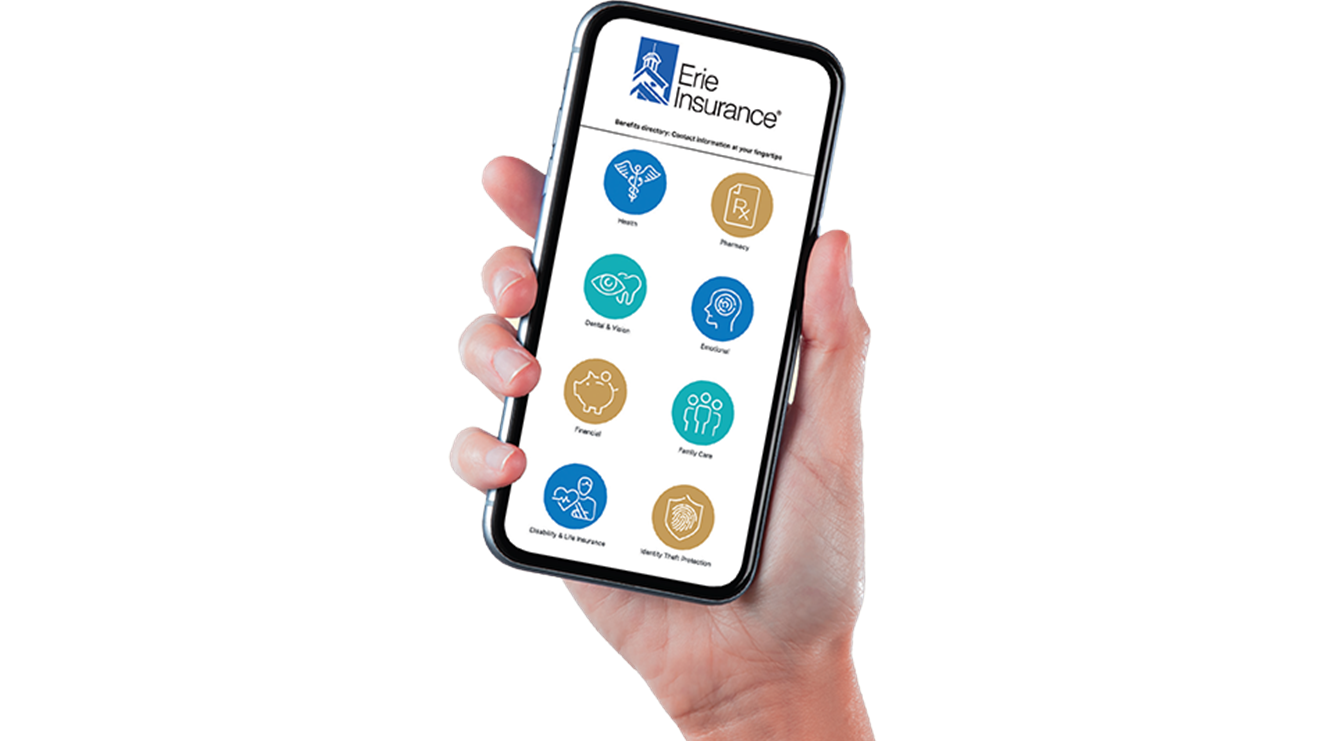 Hand holding a phone showing the mobile benefits directory