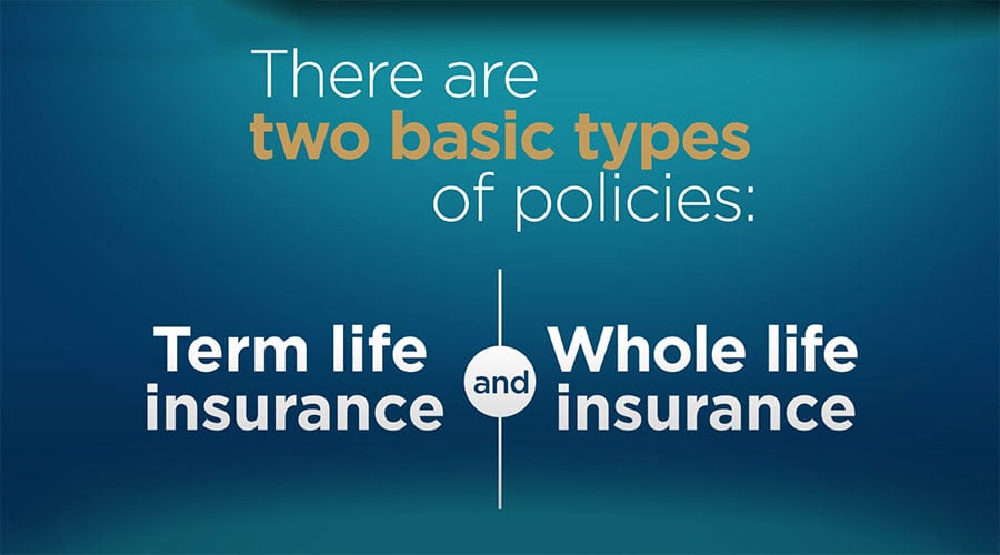 There are two basic types of policies.  Term life insurance and whole life insurance.
