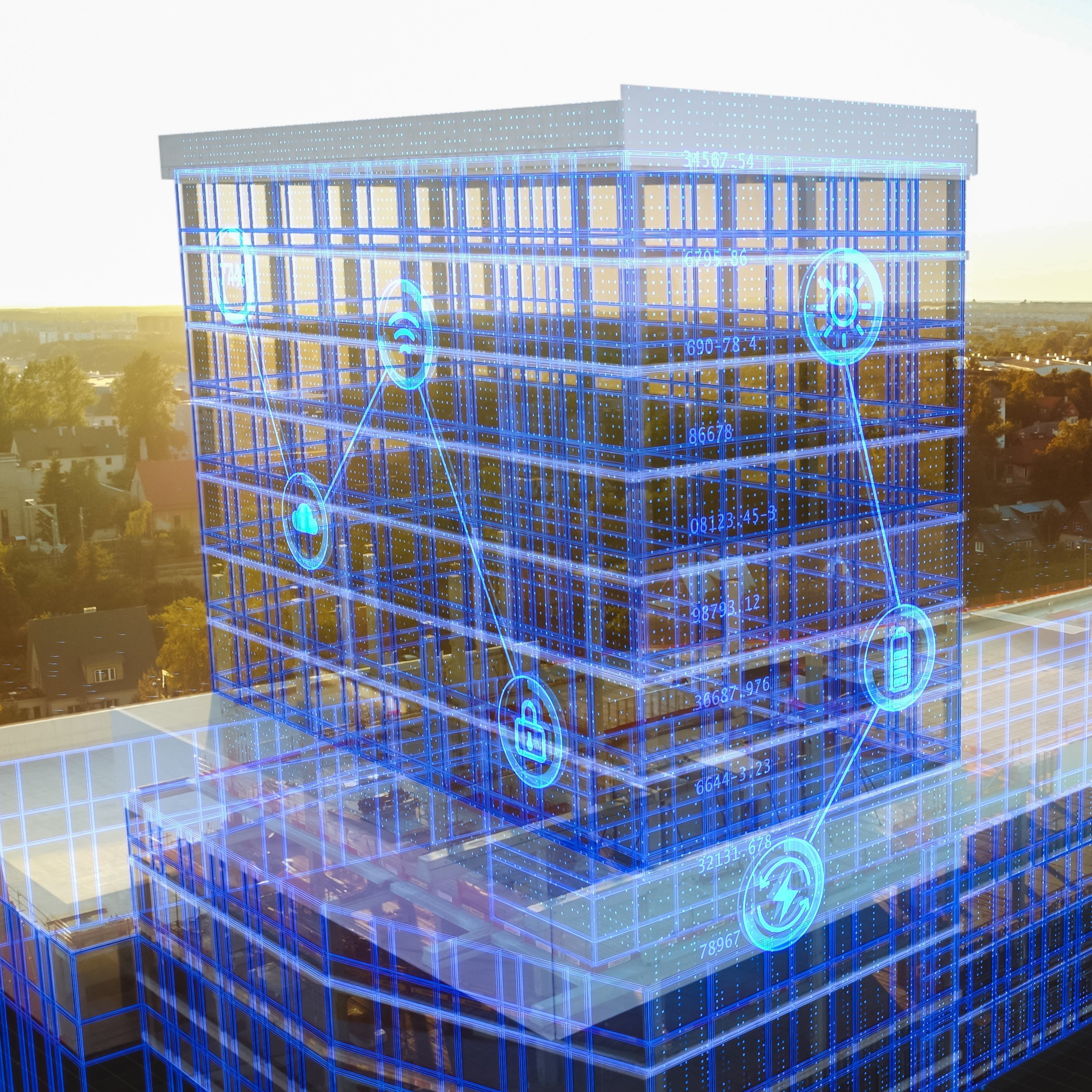 Aerial Drone Footage of a facility with overlaying VFX Concept graphics