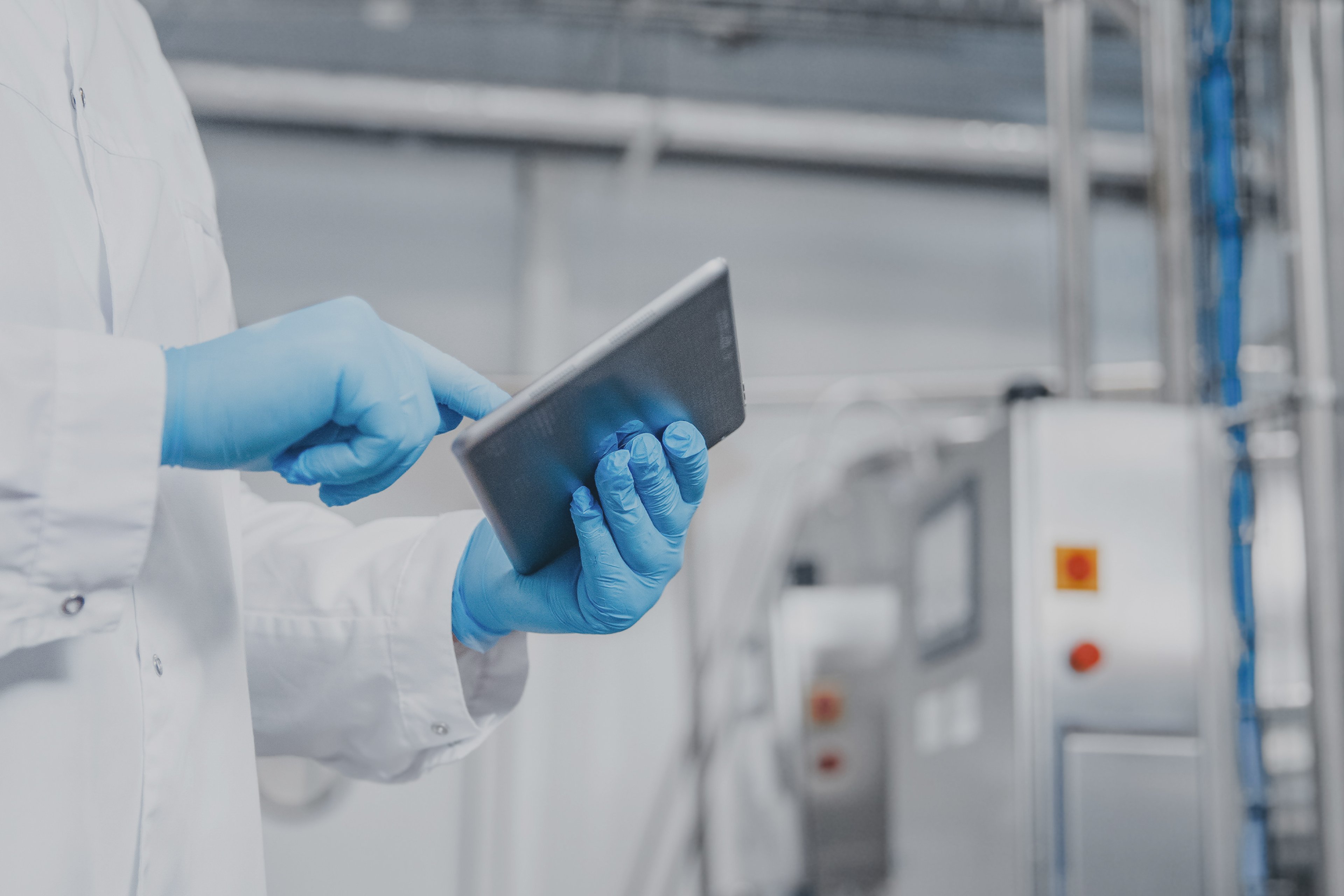 reading ipad in a cleanroom
