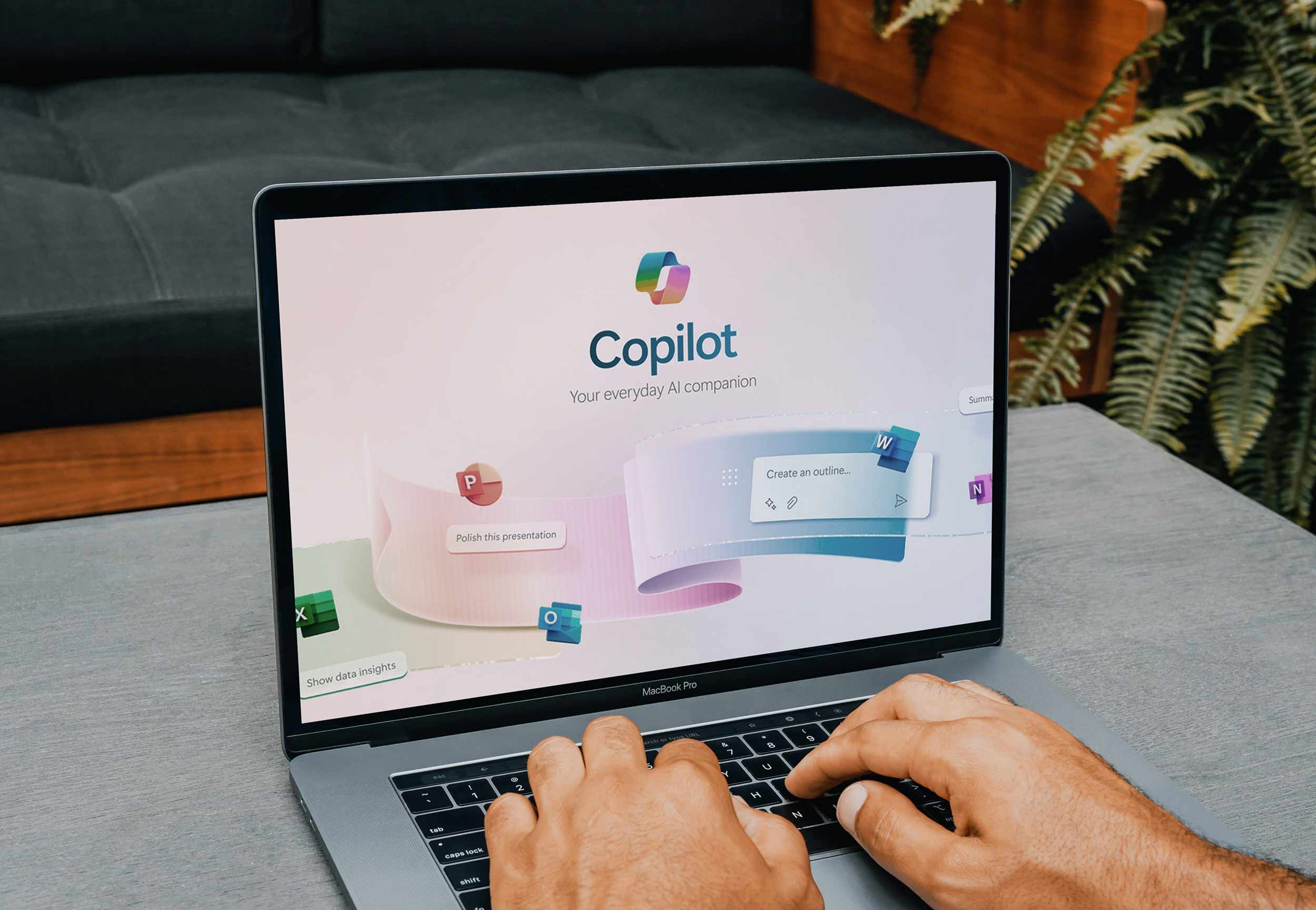A screen displaying Microsoft Copilot assisting with document creation and administrative tasks, showing how AI supports engineering workflows and productivity at Exyte.